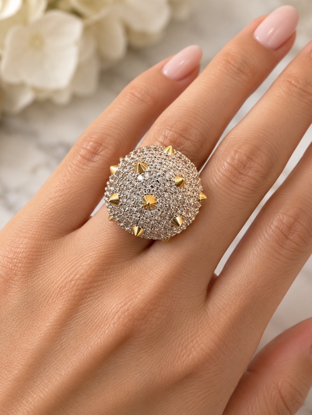 Noir NYC Pavé Dome Ring with Gold Spike Accents - size 7 3/4 - 8